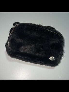 lululemon athletica Black Faux Fur Wristlet Pouch with Zip